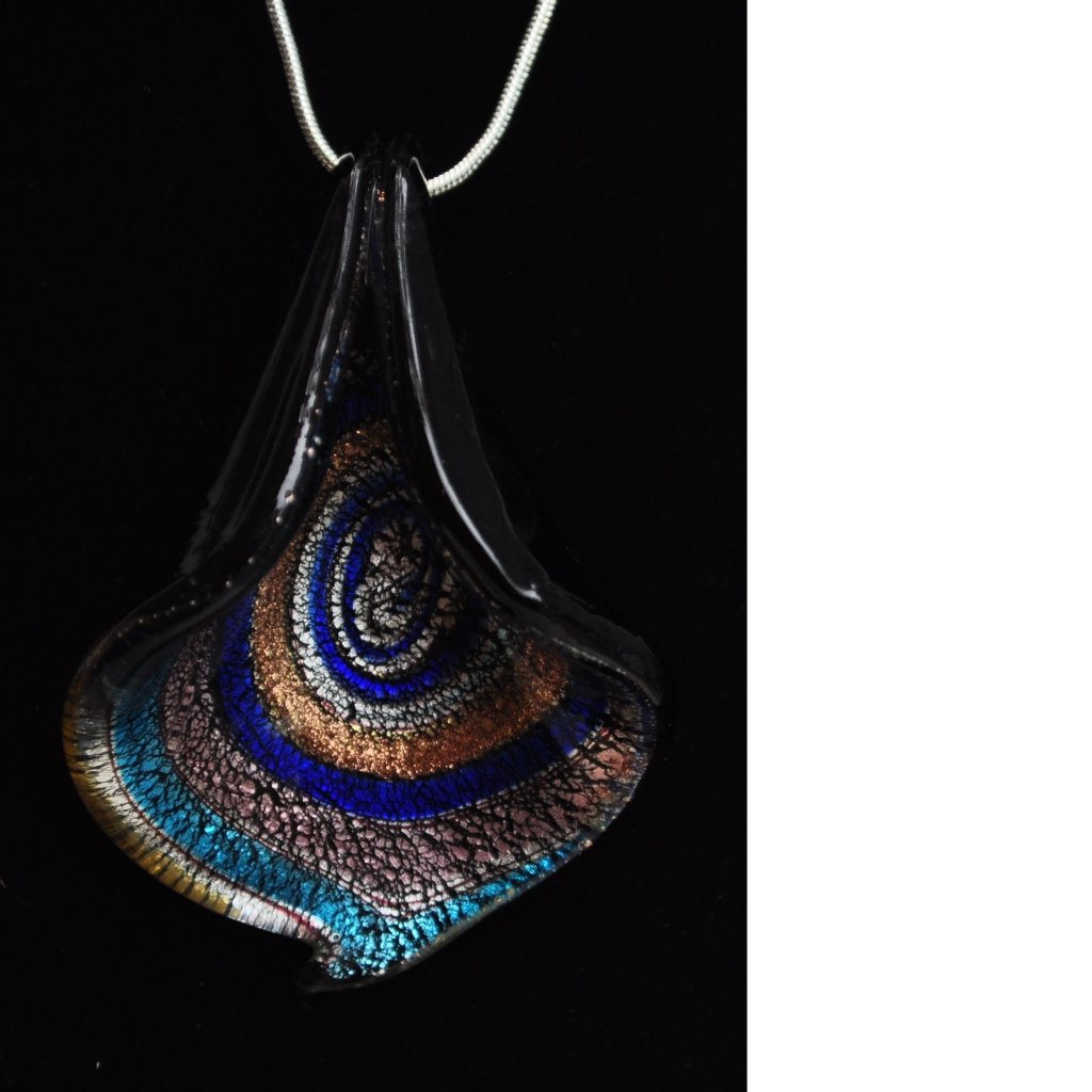 Multi Color Lampwork Focal Glass Pendant With 925 Silver Necklace (2147)